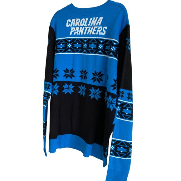 NWT NFL Carolina Panthers Blue Black Argyle Logo Ugly Christmas Sweater Size 2XL - Picture 4 of 16